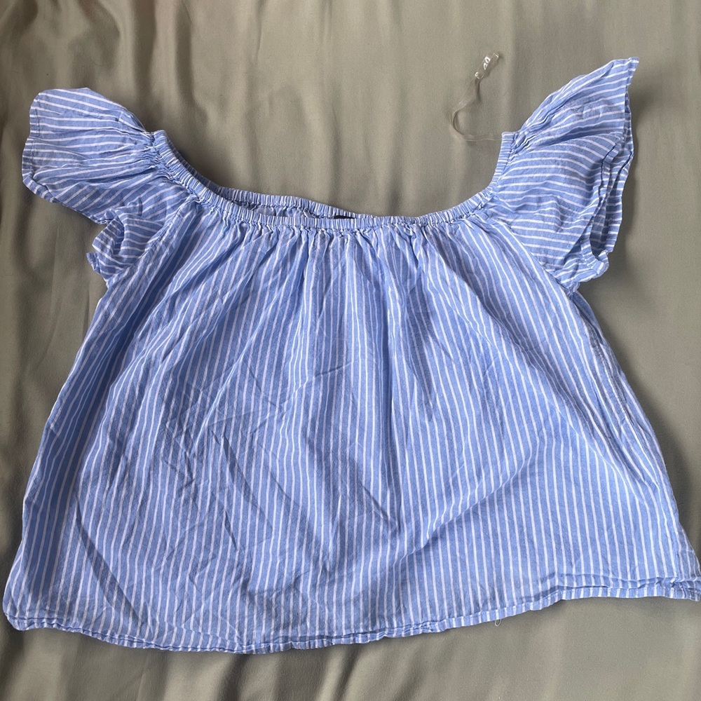 blue and white stipe off shoulder top